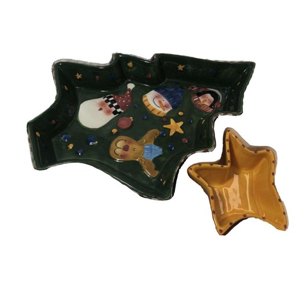 Santa’s Helper 2 pieces Chip And Dip Dish Christmas Tree Shape, EUC - Picture 3 of 7